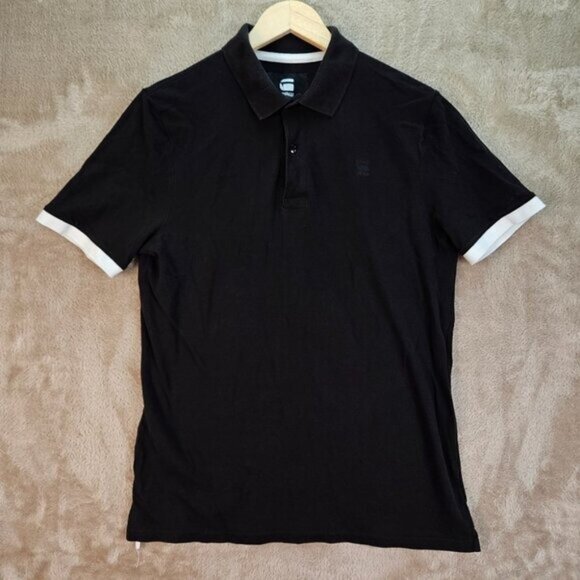 G-Star Raw Polo Shirt Embroidered Logo Golf Black Short Sleeve Men's Size M - Picture 1 of 10
